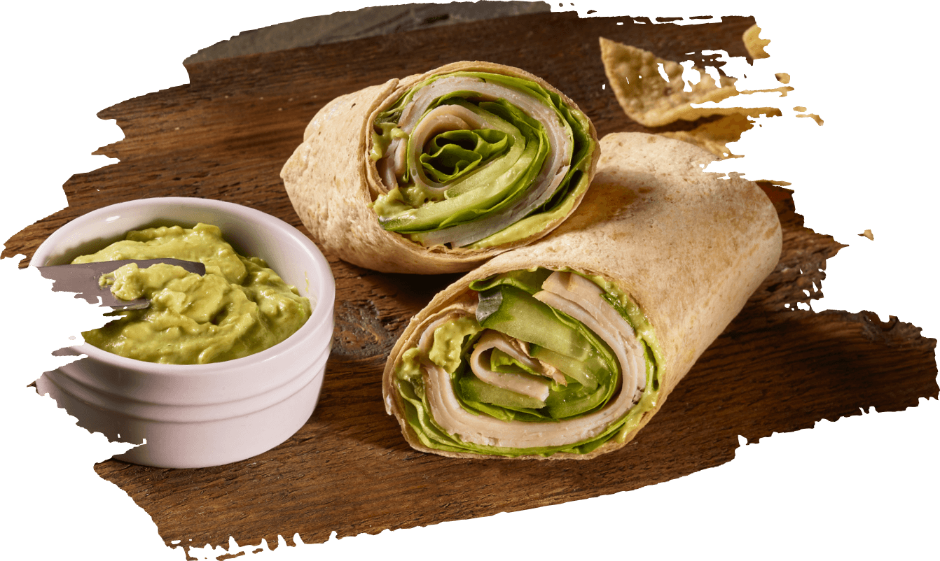 Turkey, Lettuce & Cucumber Wrap with Creamy Avocado & Dijon Mustard Spread