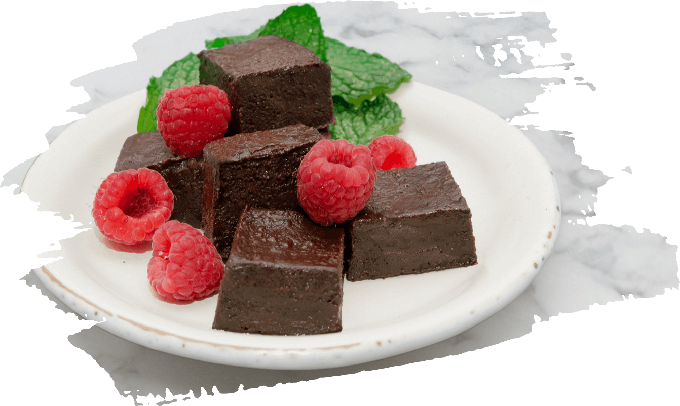 Tahini Date Fudge with Berries & Mint