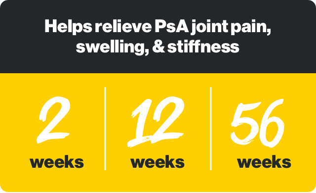 Helps relieve PsA pain, swelling, and stiffness in 2 weeks, 12 weeks, and 56 weeks.