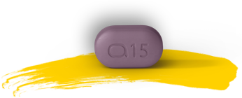 A picture of the RINVOQ pill which is a purple tablet with “a15” imprinted on it
