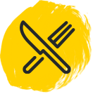 Illustration of a fork and a knife crossing
