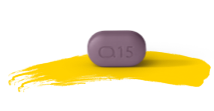 A picture of the RINVOQ pill, which is a purple tablet with “a15” imprinted on it