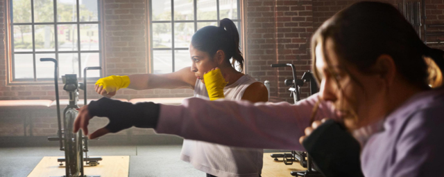 Woman shadowboxing.